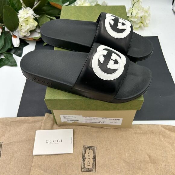 SOLD!!!!!    Gucci  leather/rubber pool, slides size 11, made in Italy - Picture 5 of 9
